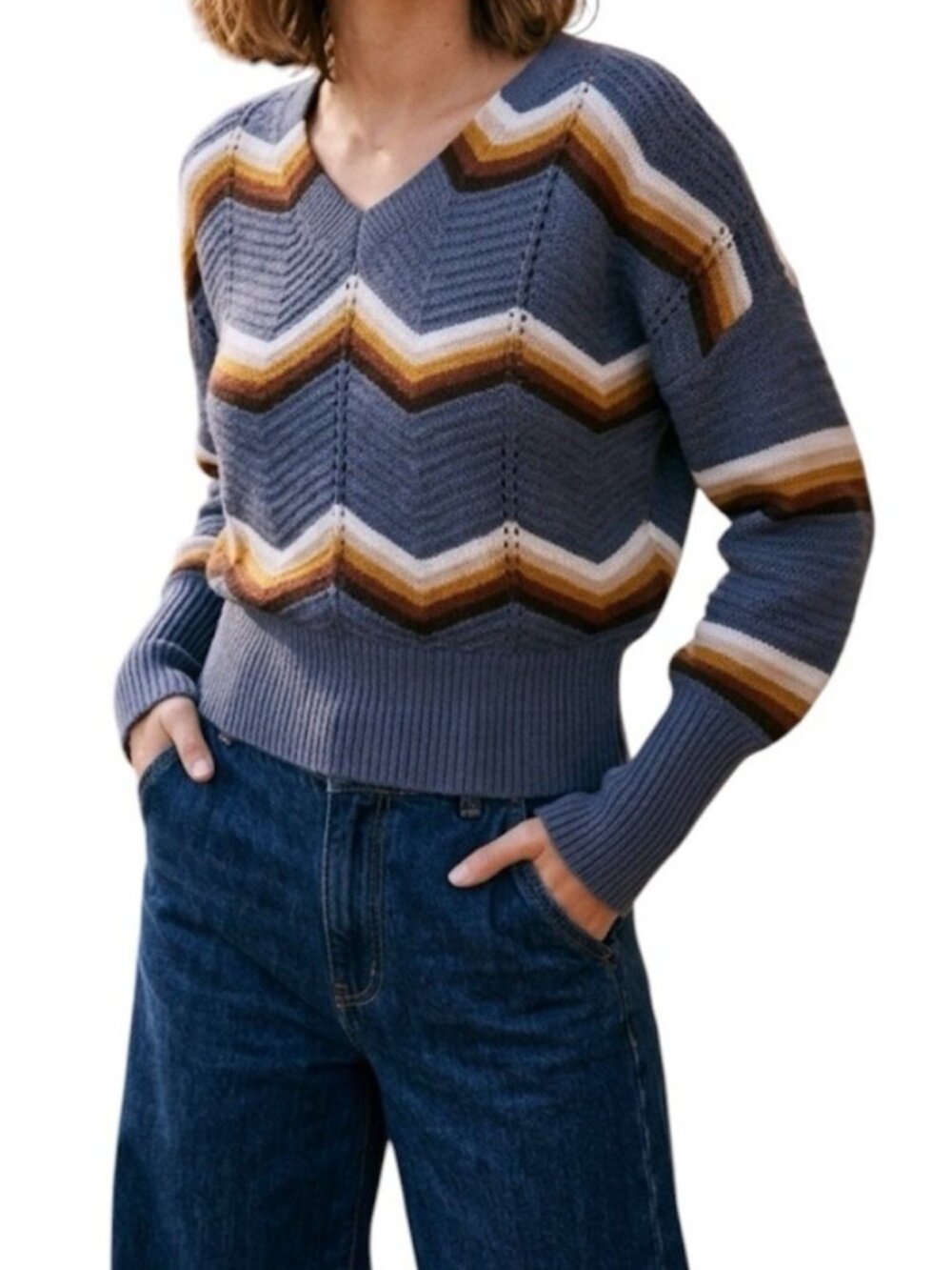 FCT With Love Chevron Stiped Pullover Preppy Snobby Retro Sweater Medium